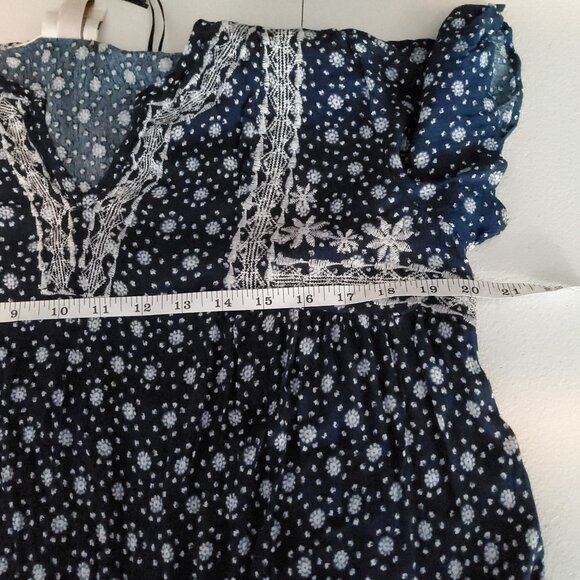 Knox Rose Womens XL Blouse Blue & White Floral Print Rayon Short Sleeve - Picture 11 of 12